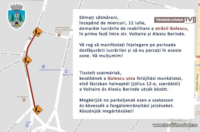 Lucrări de reabilitare pe strada Golescu. Circulație restricționată.