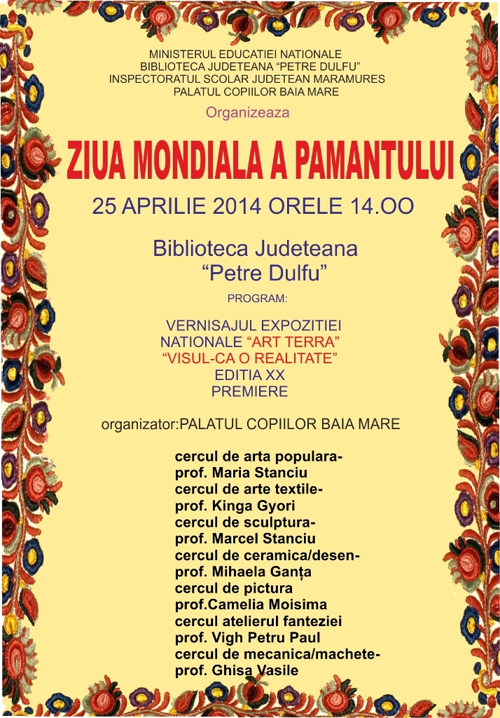 Expoziția „Art Terra” va fi vernisată azi la Biblioteca Județeană din Baia Mare