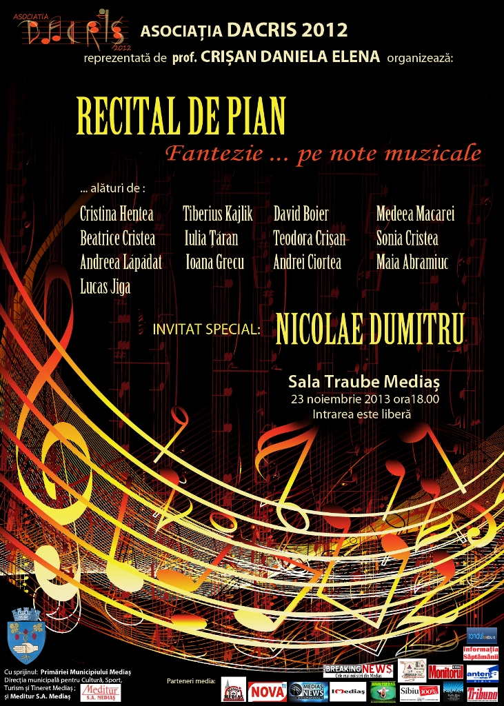 Mediaș: Concert de pian “Patimile după Bach” susținut de Nicolae Dumitru