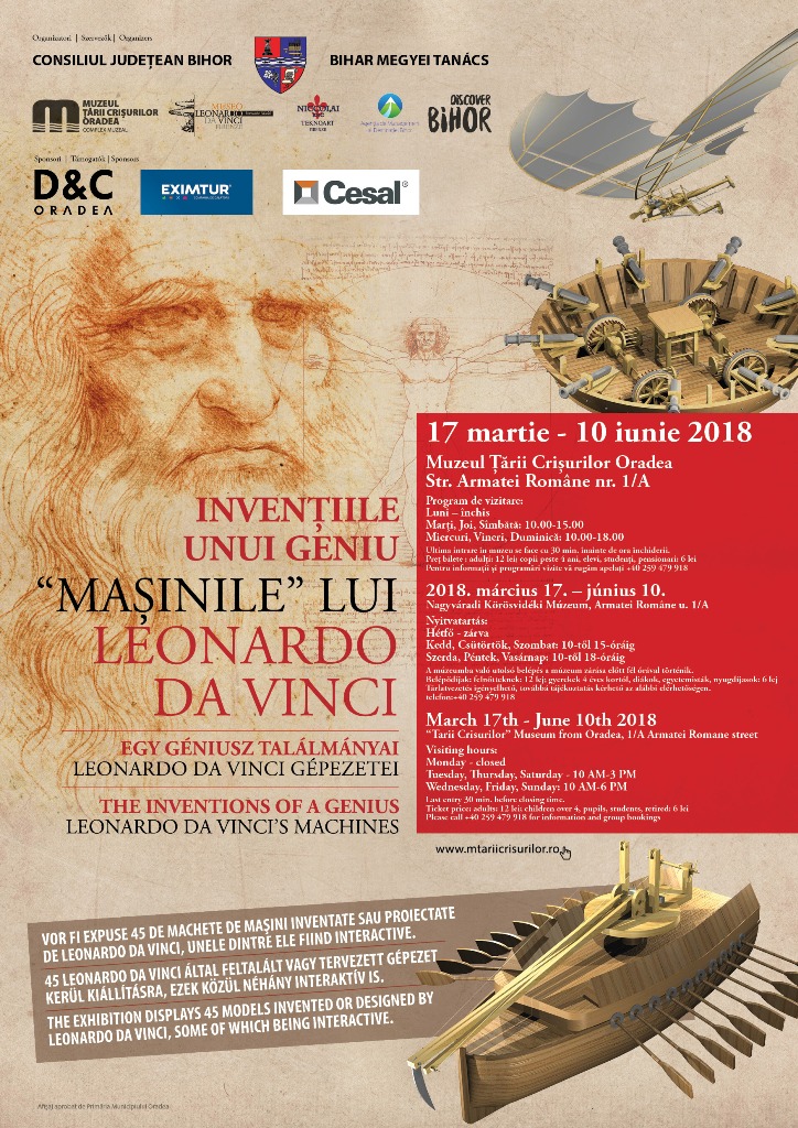Expoziție Leonardo da Vinci la Muzeul Țării Crișurilor Oradea