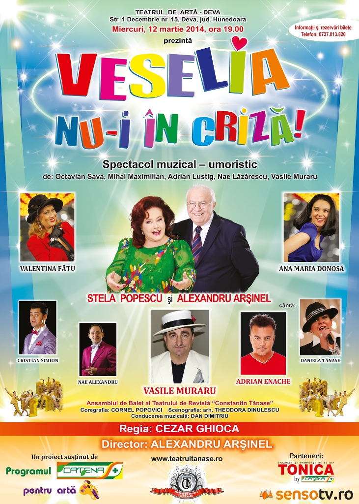 Stela Popescu și Alexandru Arșinel, în spectacol la Deva (miercuri, 12 martie)