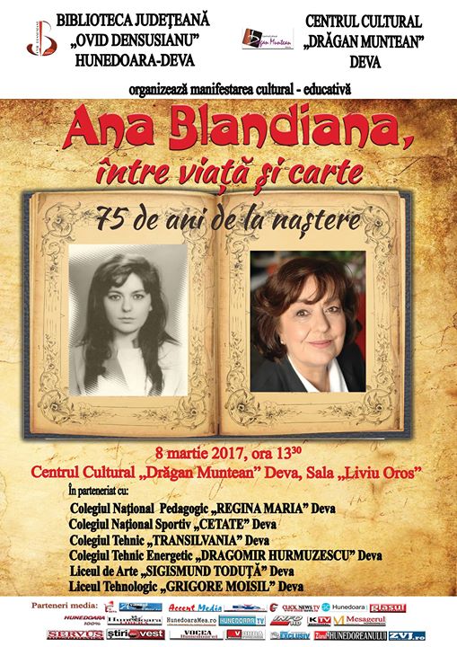„Ana Blandiana, între viață și carte – 75 de ani de la naștere”, manifestare organizată la Deva în data de 8 martie