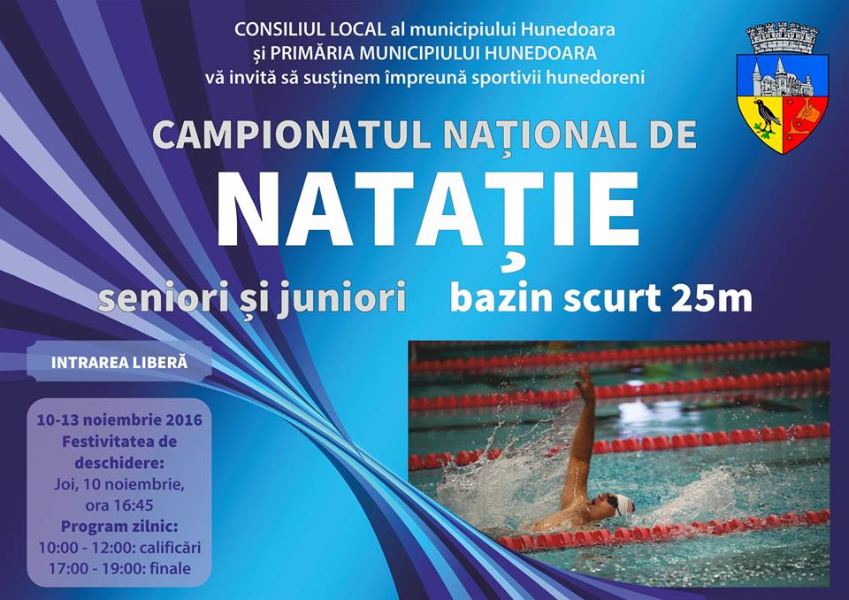 Hunedoara găzduiește Campionatul Național de Înot în bazin scurt (10-13 noiembrie)