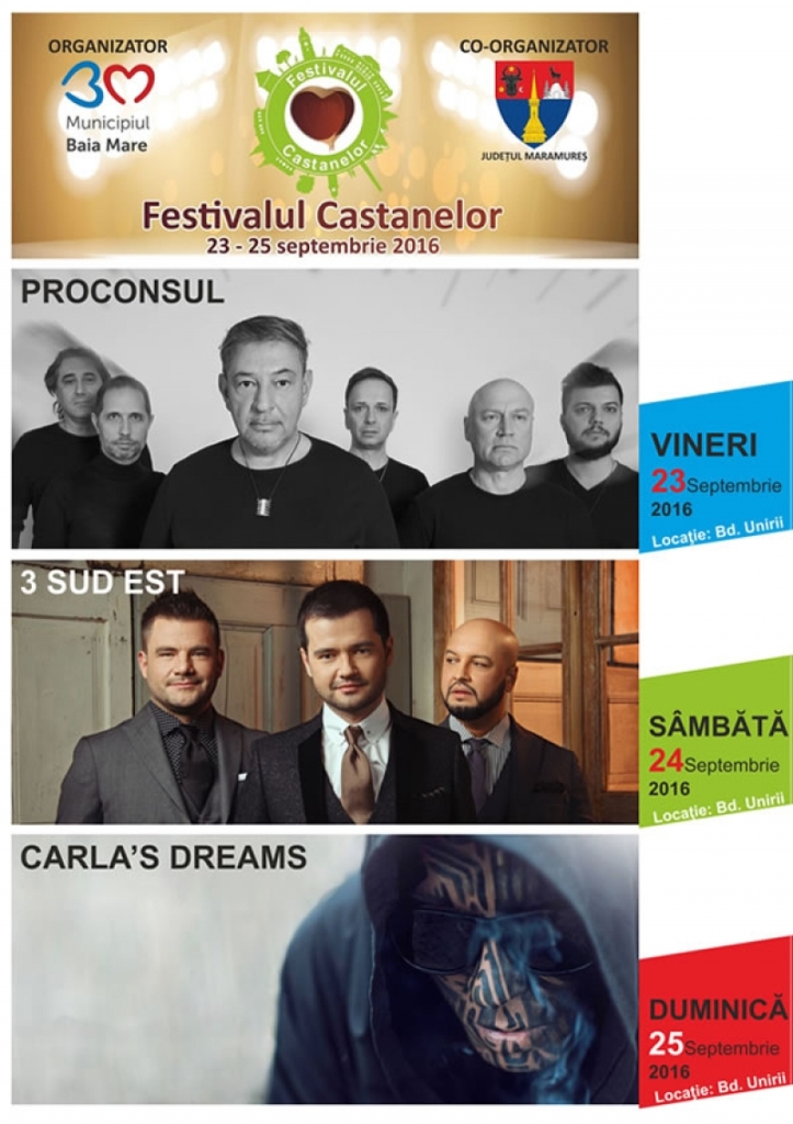 Proconsul, 3SE şi Carla’s Dreams vin la Festivalul Castanelor din Baia Mare