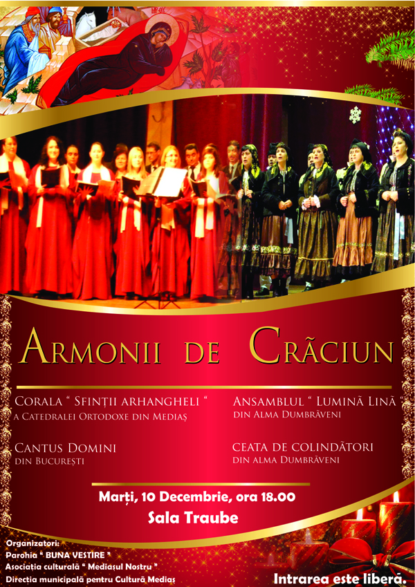 Concert susţinut de Corul Catedralei Ortodoxe din Mediaș (marți, 10 decembrie)