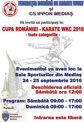 Municipiul Mediaș găzduiește Cupa României la karate WKC (24-25 septembrie)