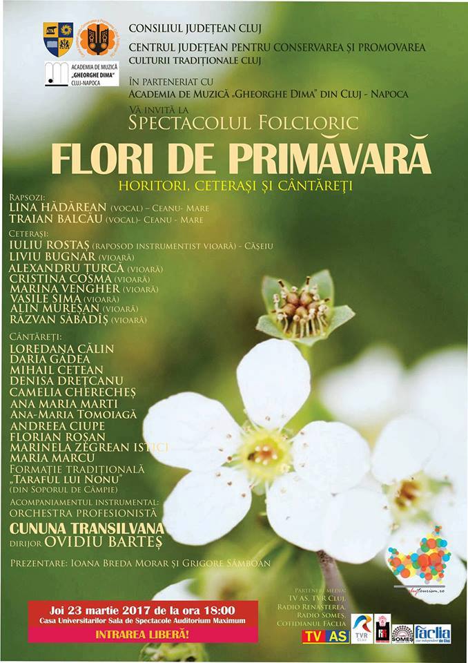 Cluj Napoca: ,,Flori de primăvară” – spectacol dedicat muzicii tradiţionale româneşti