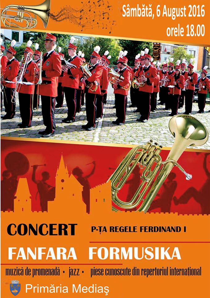 Mediaş: Concert de fanfară în aer liber (sâmbătă, 6 august)