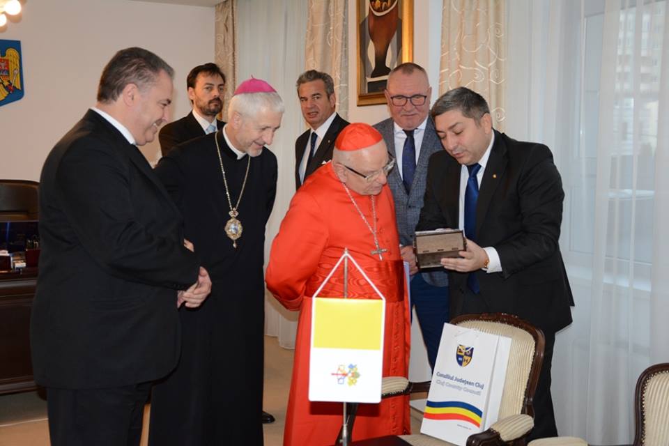 Eminența Sa Francesco Cardinal Monterisi, în vizită la Consiliul Județean Cluj