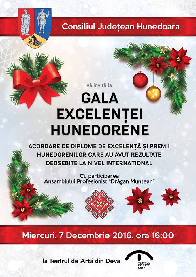 Gala Excelenței Hunedorene se va desfășura la Deva (7 decembrie, ora 16)