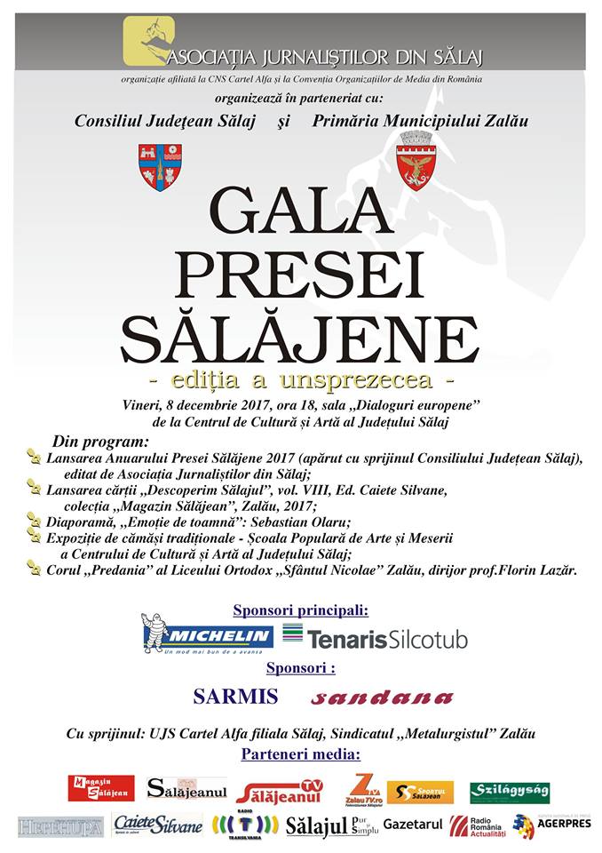 Gala Presei Sălăjene 2017 se desfășoară în data de 8 decembrie