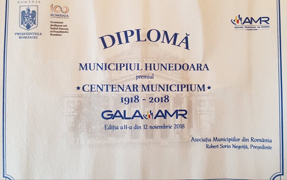 Hunedoara, premiată pentru activitatea în An Centenar