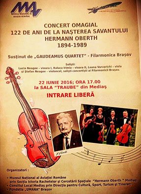 Mediaș: Concert omagial cu ocazia aniversării a 122 de ani de la naşterea savantului ,,Hermann Oberth”