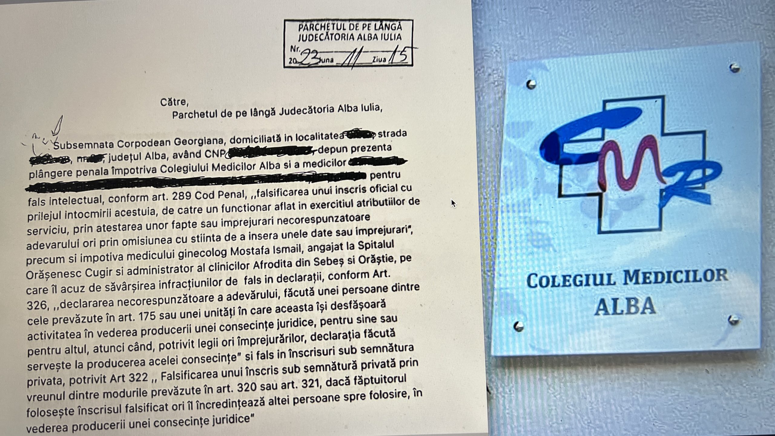 Patru medici si Colegiul Medicilor Alba acuzați de fals intelectual si fals in acte publice, in dosarul ginecologului Mostafa Ismail! A fost depusă plângere penala!
