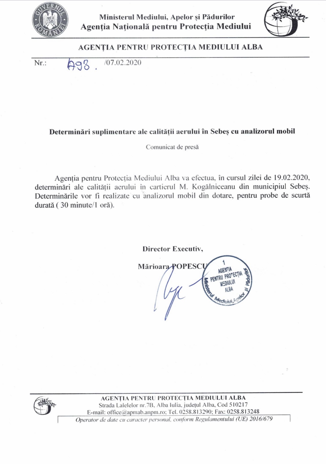 Poluare sau nu la Sebes? Laboratorul APM amplasat langa cel al Primariei Sebes.