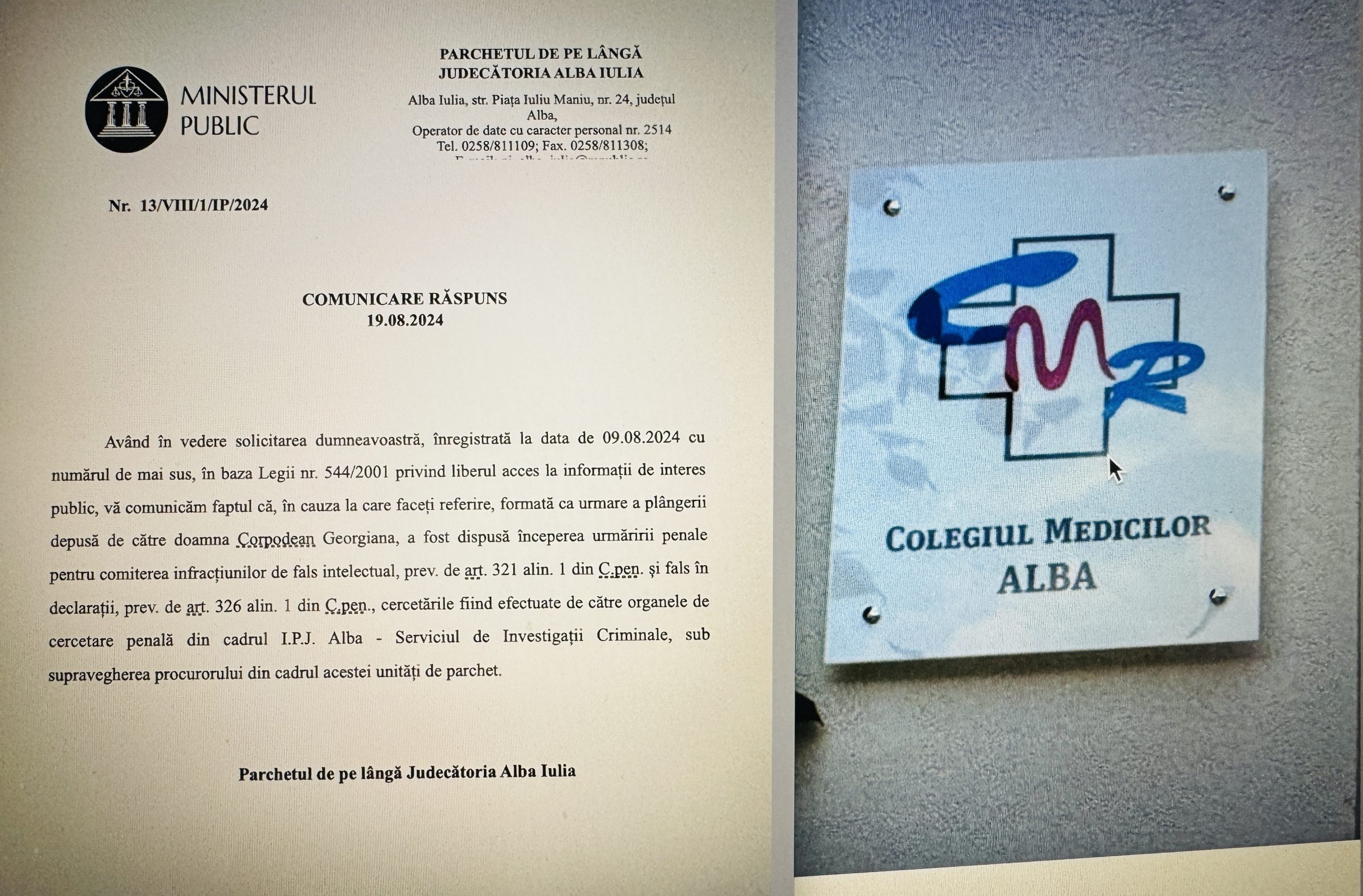 A fost dispusa inceperea urmaririi penale in cazul celor 4 medici si a Colegiului Medicilor Alba!