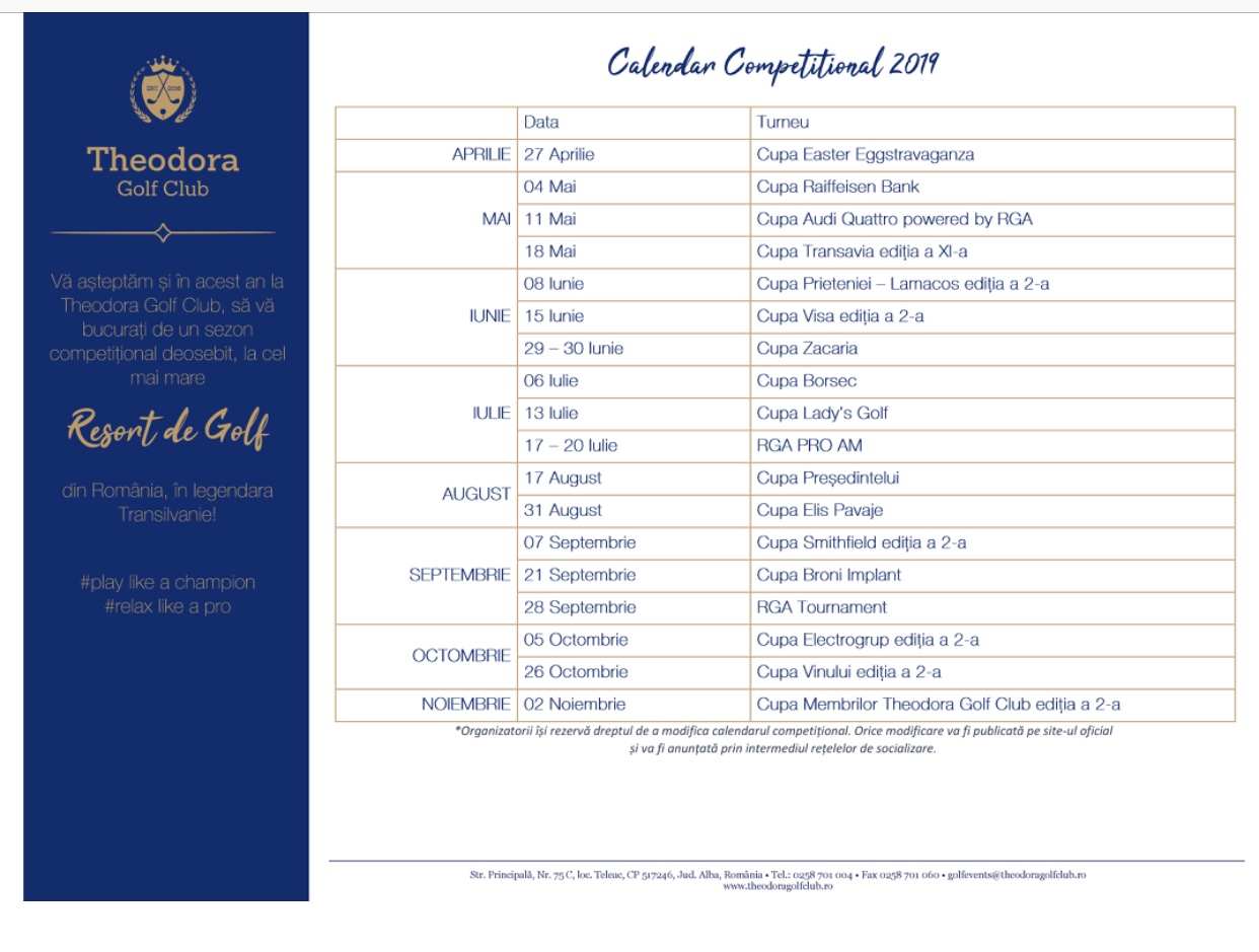 Calendarul competitional Theodora Golf Club 2019