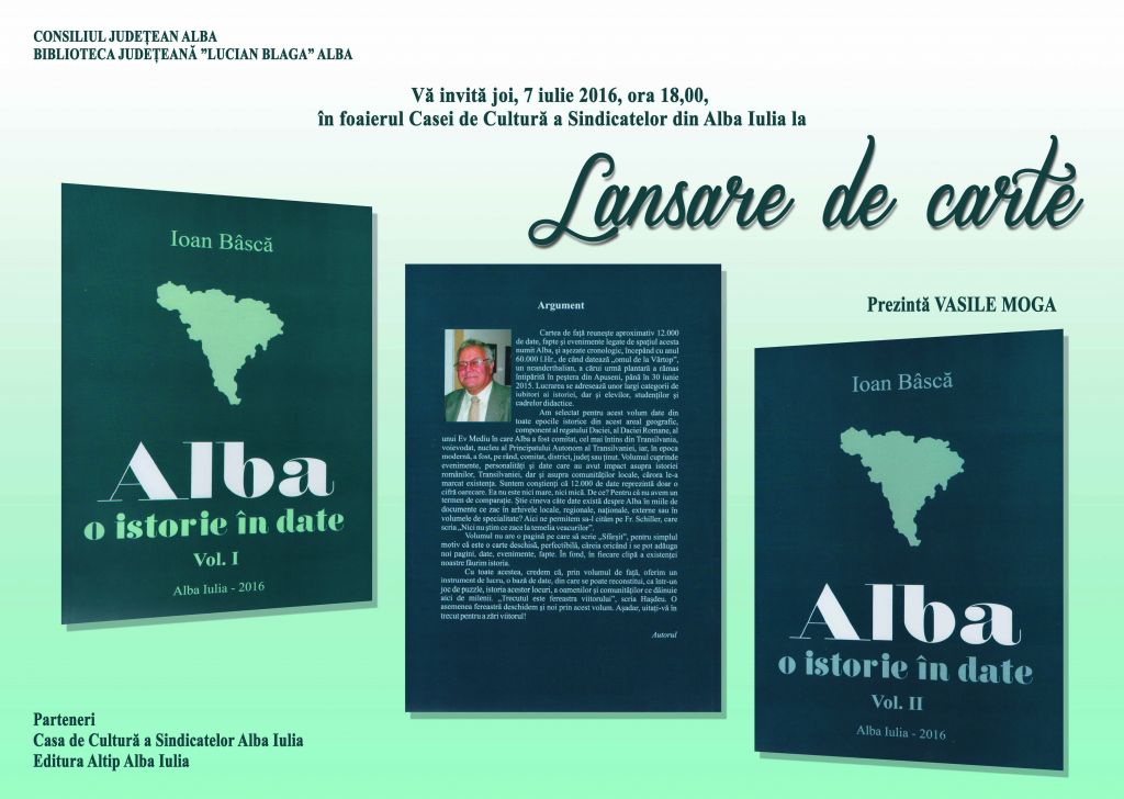 Lansare de carte: Alba – o istorie în date, autor Ioan Bâscă