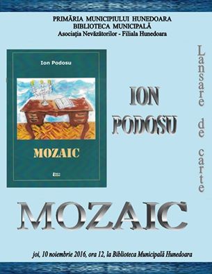 Lansare de carte Ion Podosu la Biblioteca Municipală Hunedoara (joi, 10 noiembrie, ora 12)