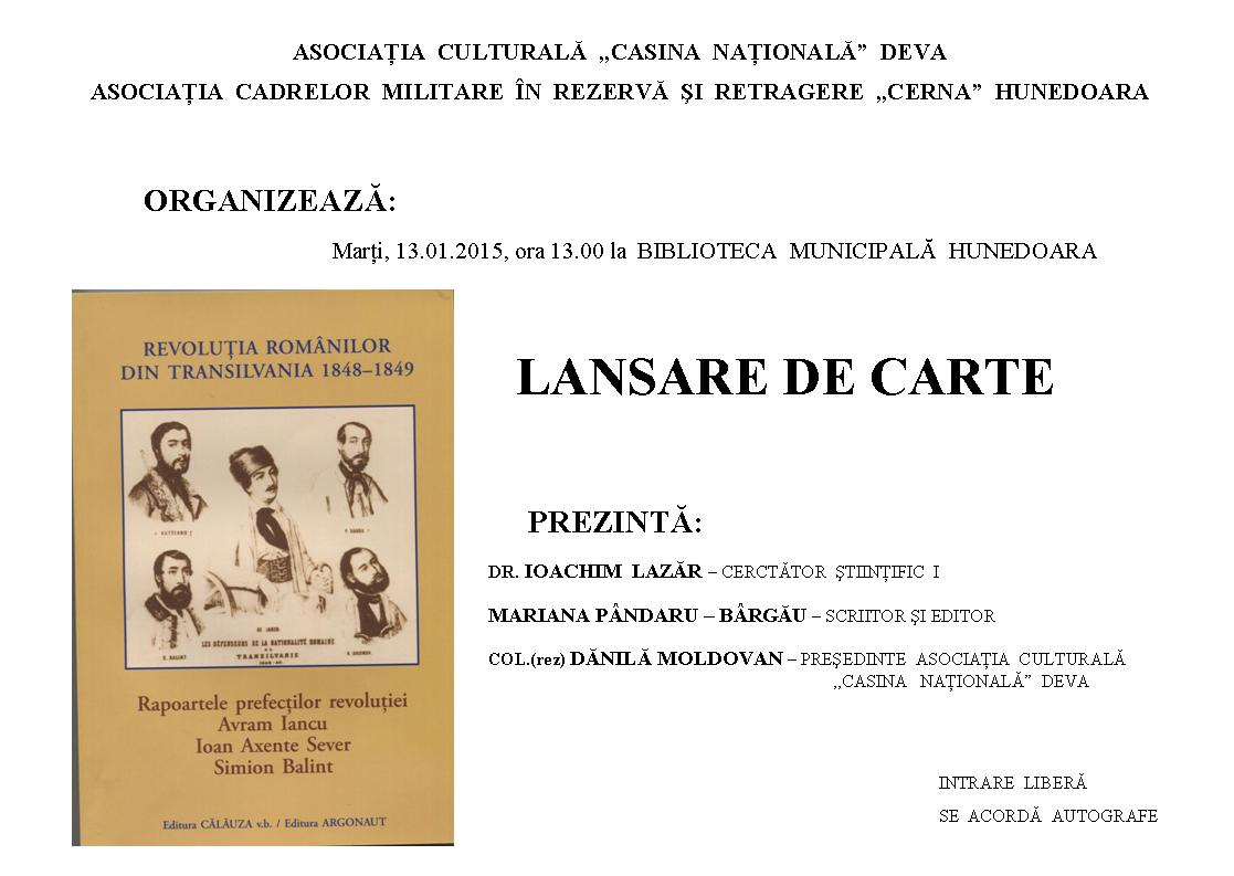 Hunedoara: Lansare de carte dedicată Revoluției de la 1848