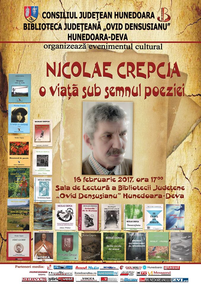 Deva: Eveniment cultural dedicat poetului Nicolae Crepcia, la împlinirea vârstei de 65 de ani