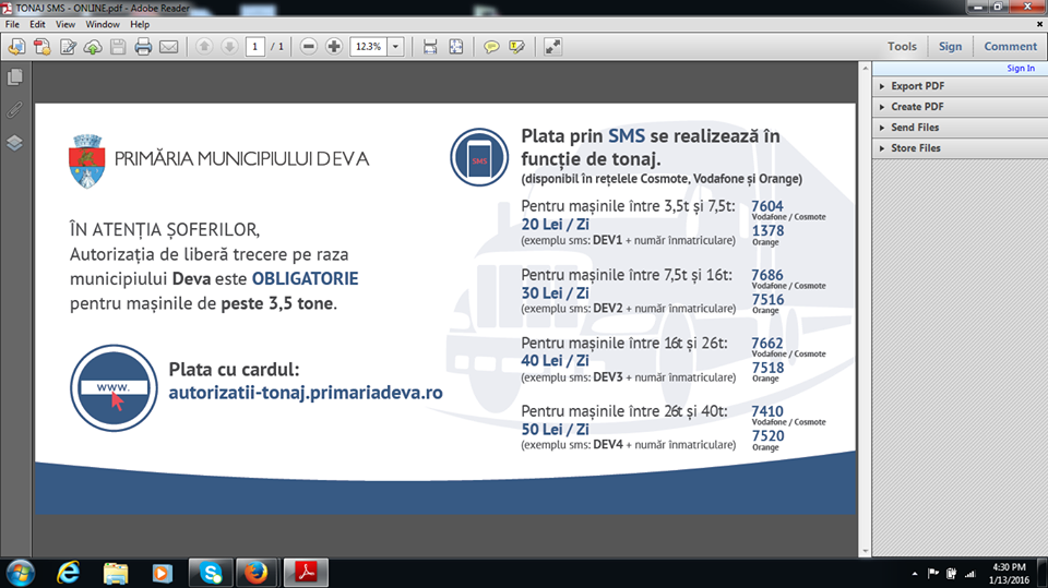 Deva: Plata autorizaţiilor pentru tonaj se face online sau prin SMS!