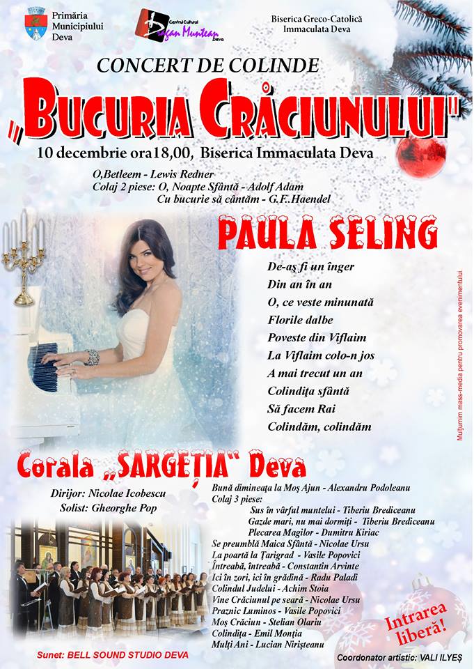 Paula Seling și Corala ”Sargeția”, în concert la Deva (duminică, 10 decembrie)