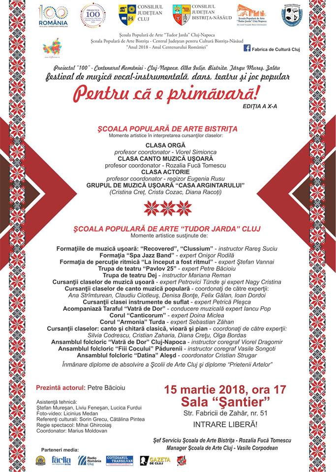 Festivalul ,,Pentru că e primăvară!” (ediţia a X-a), la Școala de Arte Cluj