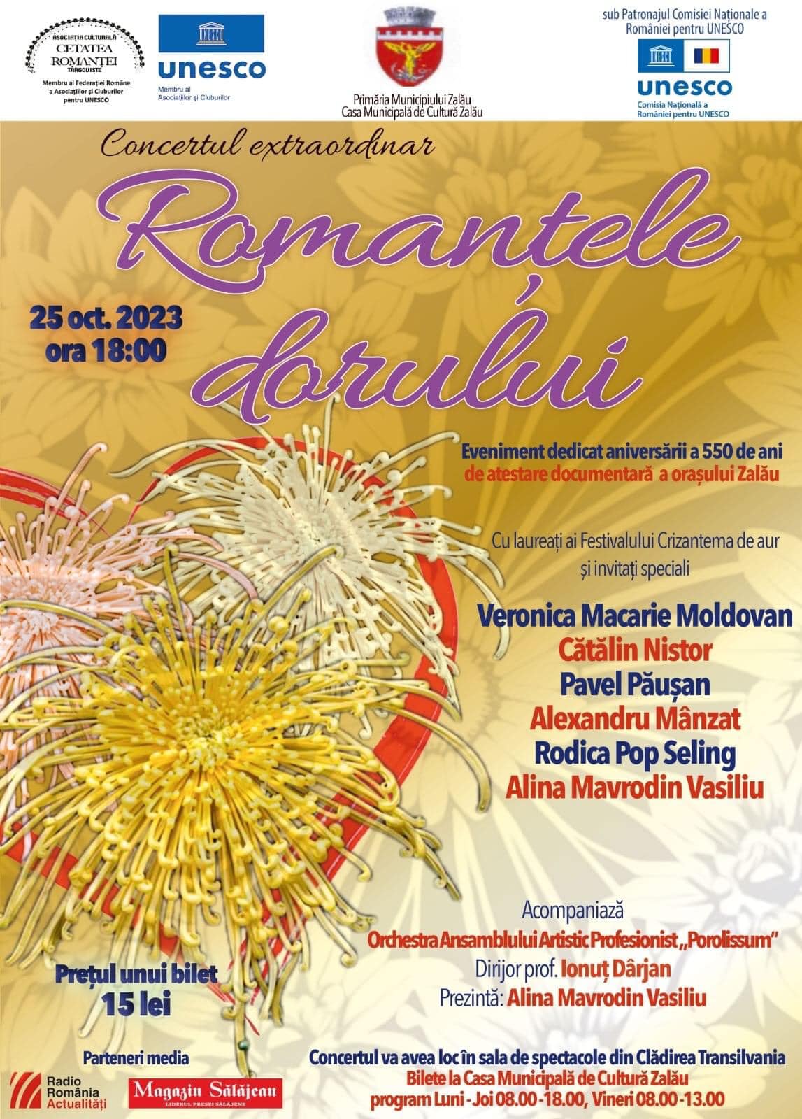 omanțele dorului, concert dedicat aniversării a 550 de ani de atestare documentară a orașului Zalău