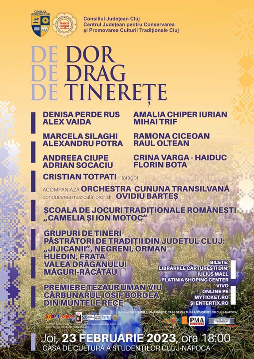 Spectacol folcloric „De dor, de drag, de tinerețe”, la Cluj-Napoca