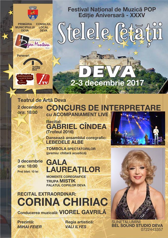 Recital extraordinar Corina Chiriac la ”Stelele Cetății 2017” (Deva, 3 decembrie)