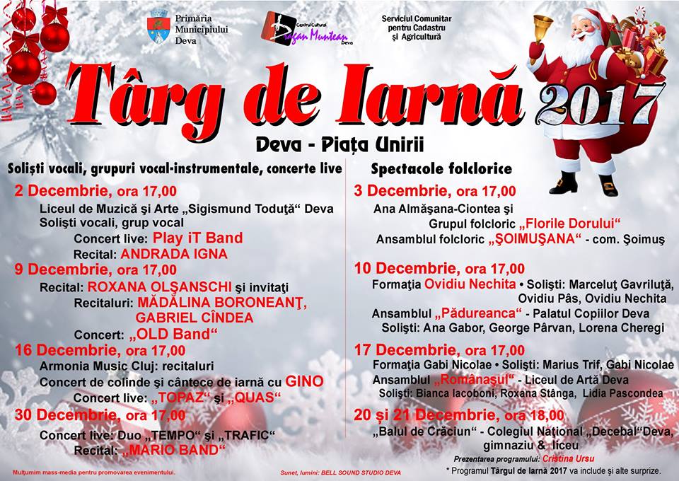 Programul concertelor de la Târgul de Iarnă Deva 2017