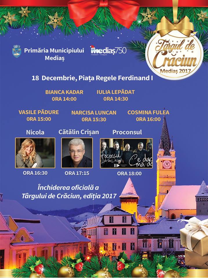Târgul de Crăciun de la Mediaș se încheie luni, 18 decembrie