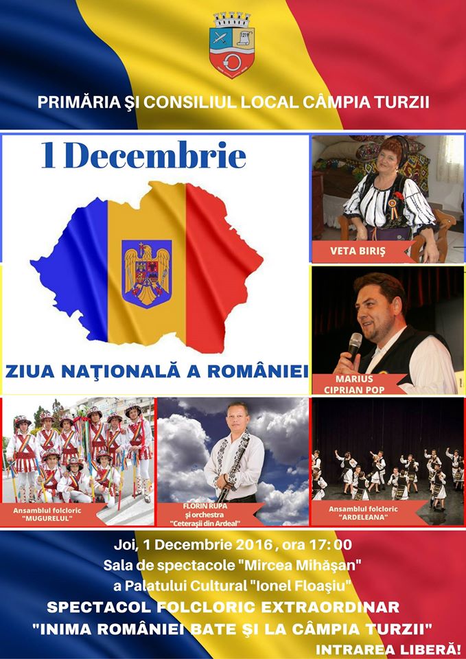 Vezi programul manifestărilor organizate în Câmpia Turzii de Ziua Națională a României