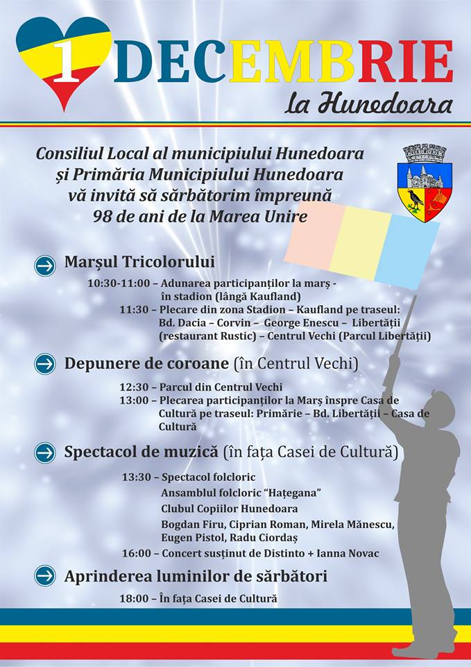 Vezi cum va fi sărbătorită Ziua Națională a României în municipiul Hunedoara