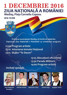 Ziua de 1 Decembrie va fi marcată la Mediaş printr-o serie de evenimente