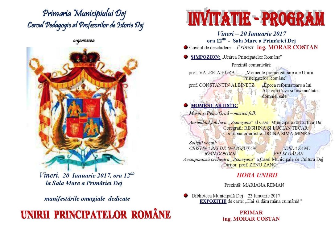 Unirea Principatelor Române, sărbătorită vineri la Dej
