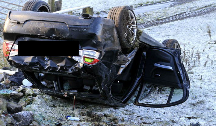 Accident pe DN19. Mașină răsturnată, traficul a fost blocat