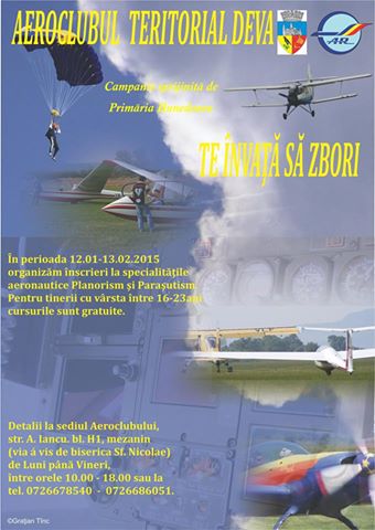 Hunedoara: Cursuri gratuite de planorism și parașutism pentru tinerii între 16-23 ani