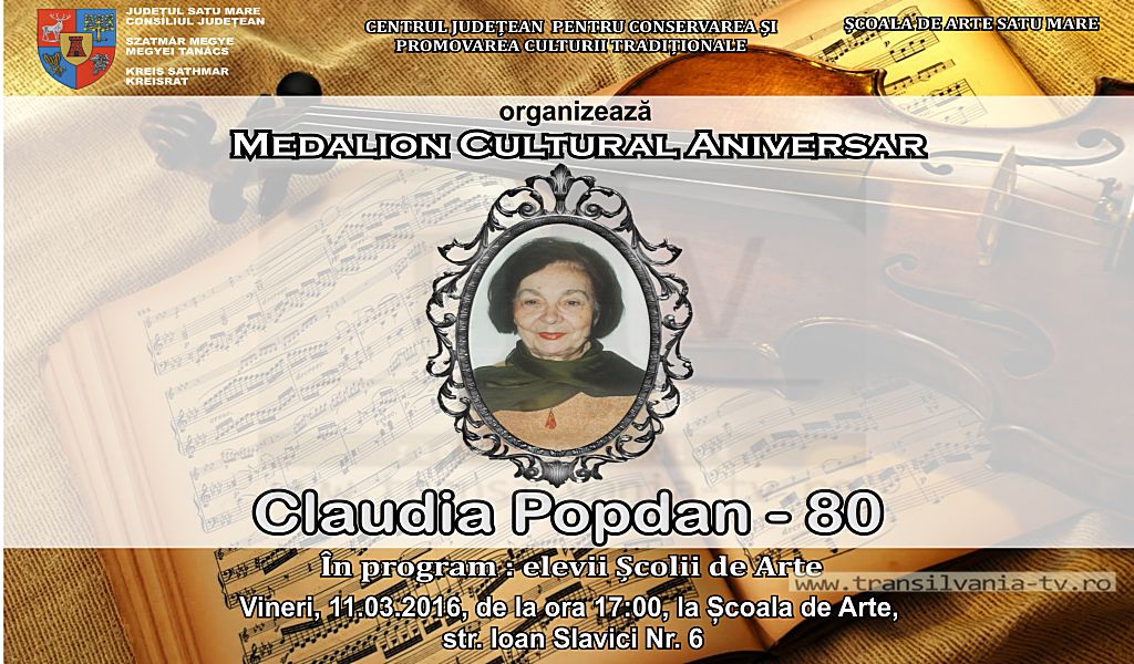 Medalion Cultural Aniversar- Claudia Popdan 80