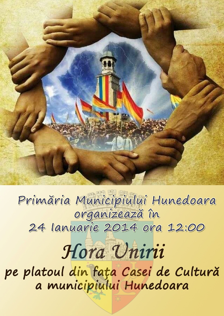 Hora Unirii, pe platoul din fața Casei de Cultură Hunedoara (24 ianuarie, ora 12)