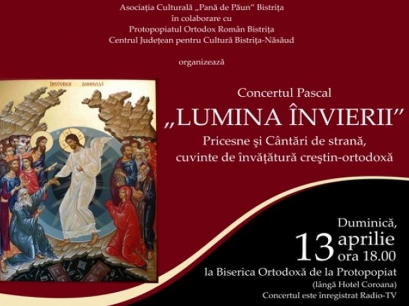 BISTRIȚA: Duminică, 13 aprilie, va avea loc Concertul Pascal ,,Lumina Învierii”