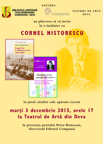 Cornel Nistorescu își lansează două volume la Teatrul de Artă din Deva