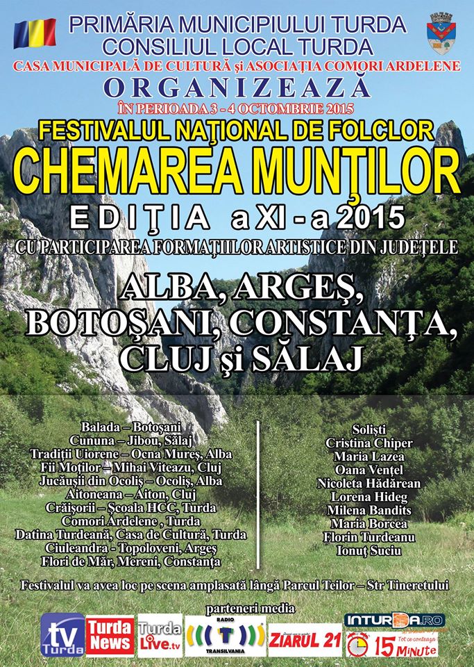 Turda: Festivalul Naţional de Folclor „Chemarea Munţilor” se va desfășura în perioada 3-4 octombrie