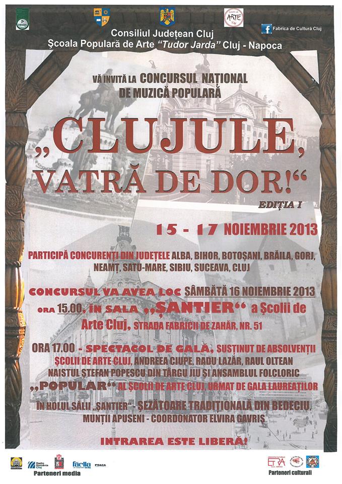 Concursul Naţional de muzică populară „Clujule, vatră de dor!”, în premieră la Cluj-Napoca