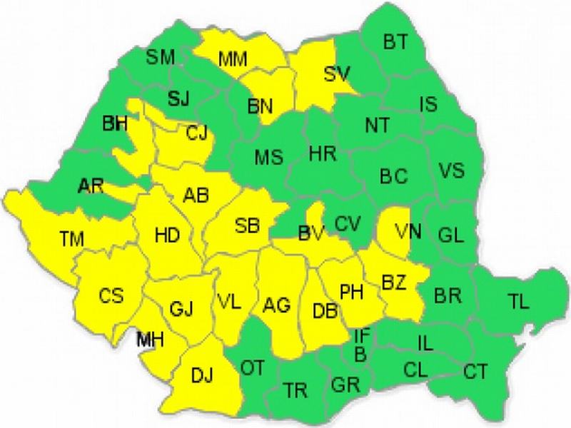 Cod galben de ploi și vijelii în Bistrița-Năsăud