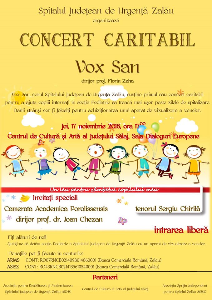 Concert caritabil pentru copiii internati la Sectia Pediatrie a Spitalului Județean de Urgență Zalău
