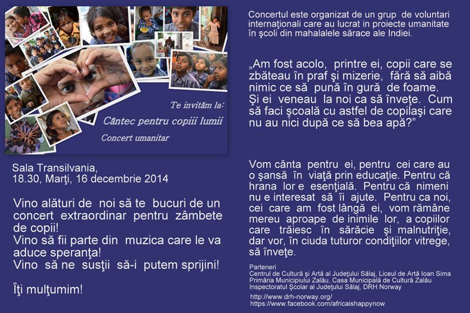 „Cântec pentru copiii lumii”, concert caritabil organizat în Zalău