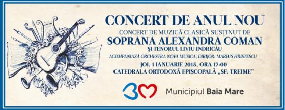 Tradiționalul Concert de Anul Nou organizat de Municipiul Baia Mare are loc joi, 1 ianuarie 2015, de la ora 17 la Catedrala Ortodoxă Sfânta Treime