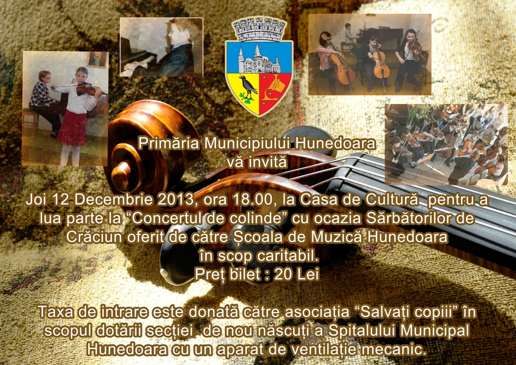 Concert caritabil de colinde, susținut de elevii Școlii de Muzică din Hunedoara
